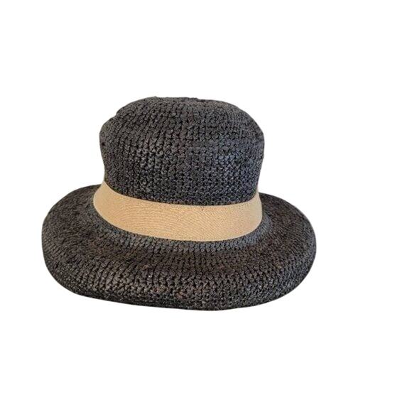 CORROBOREE Straw Hat Woven Raffia Australia Sz OS Black Tan Summer Beach - Picture 3 of 10